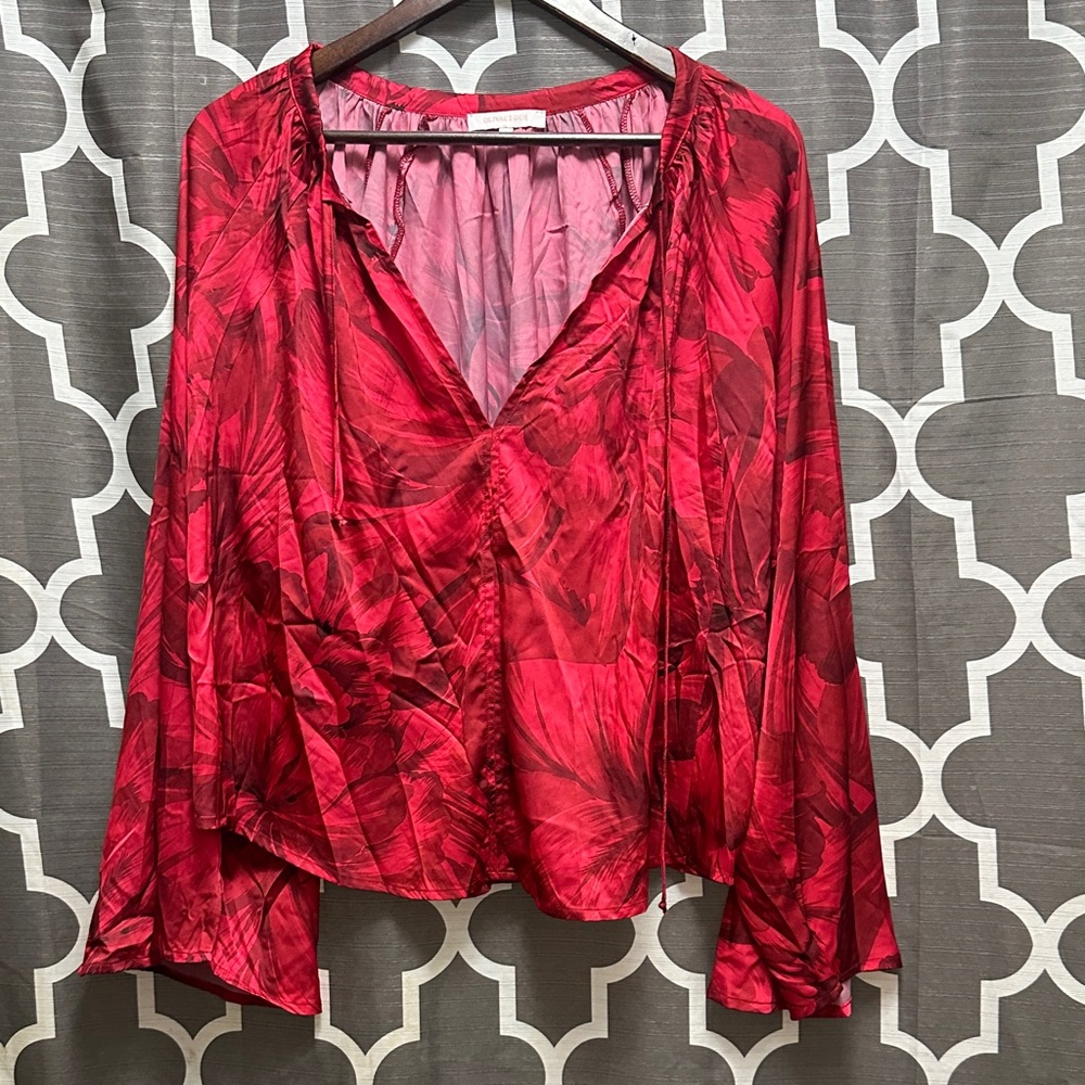 Olivaceous Red Patterned Blouse